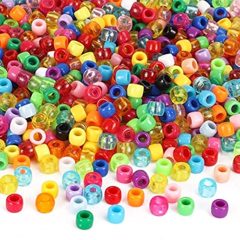 BAKHK 1000 Stück Bunte Perlen Zum Auffädeln Großes Loch Acryl Bastelperlen 20 Farben Klar Pony Beads Cover