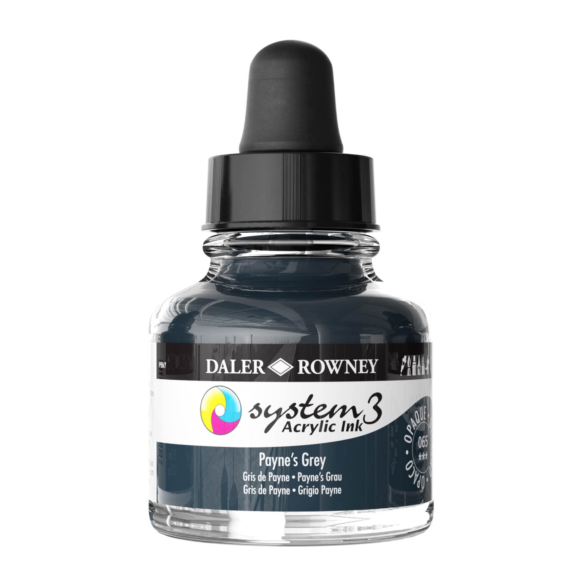 Daler-Rowney System3 Acrylic Ink, Glass Bottle with Dropper, Opaque, 1oz - 29.5 ml, Payne's Grey