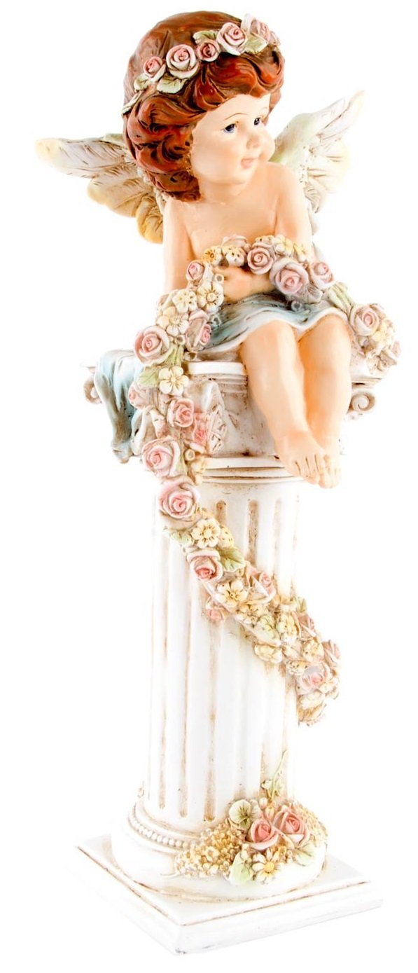 Statuette ange sur colonne avec roses objet déco intérieur vintage