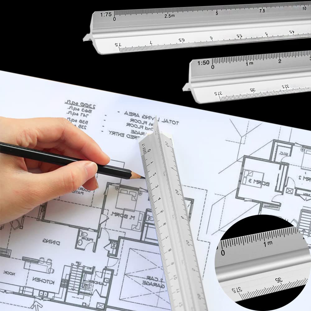 Righello Triangolare In Alluminio - 30cm, Scale 1:20-1:125, Per Architetti E Disegnatori - Foto 8