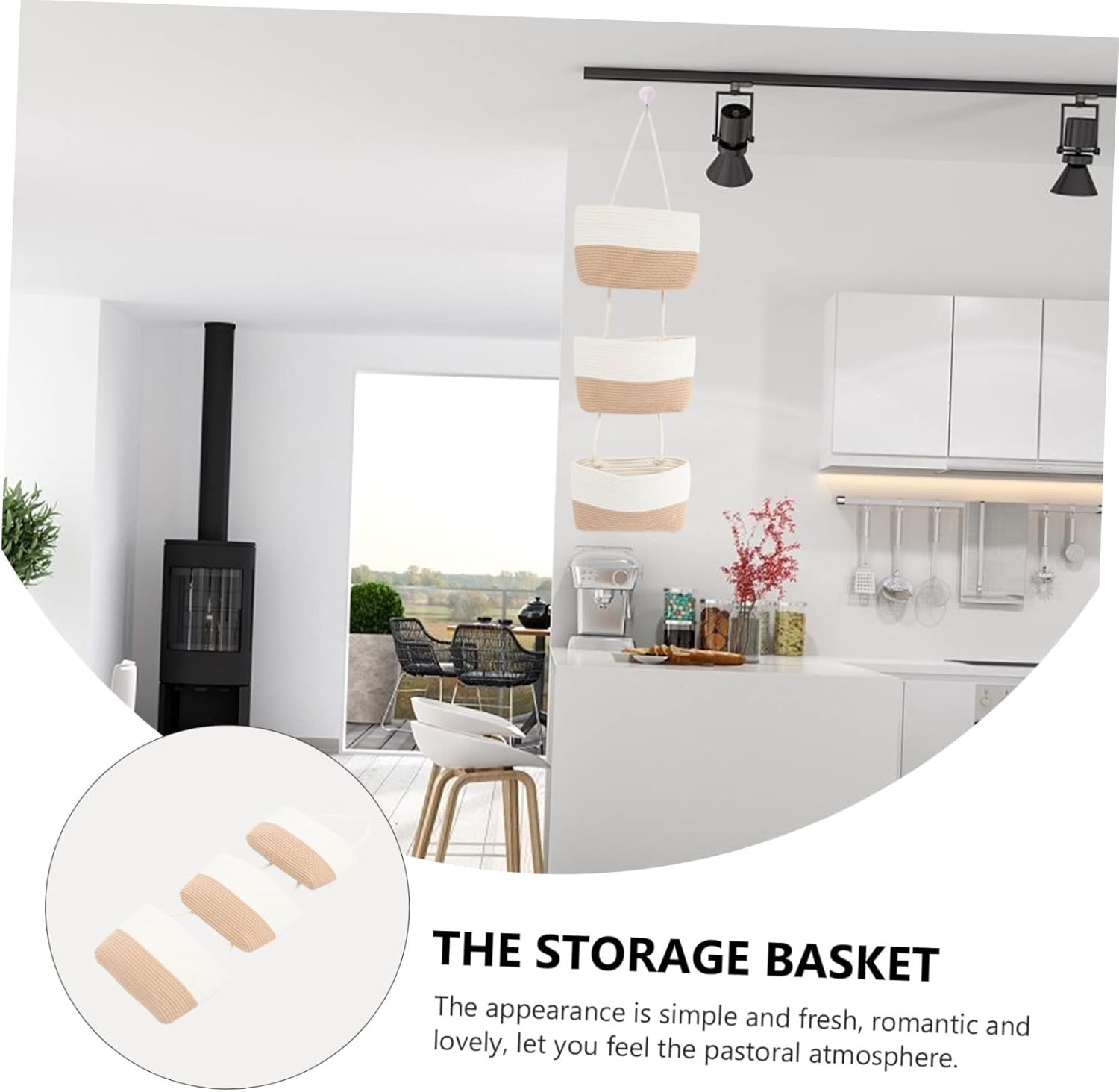 Cabilock Woven Hanging Storage Basket Creative Three Layered Cotton Rope Design for Eggs Fruits and Vegetables Wall Mounted Organizer for Home Decor and Kitchen Storage