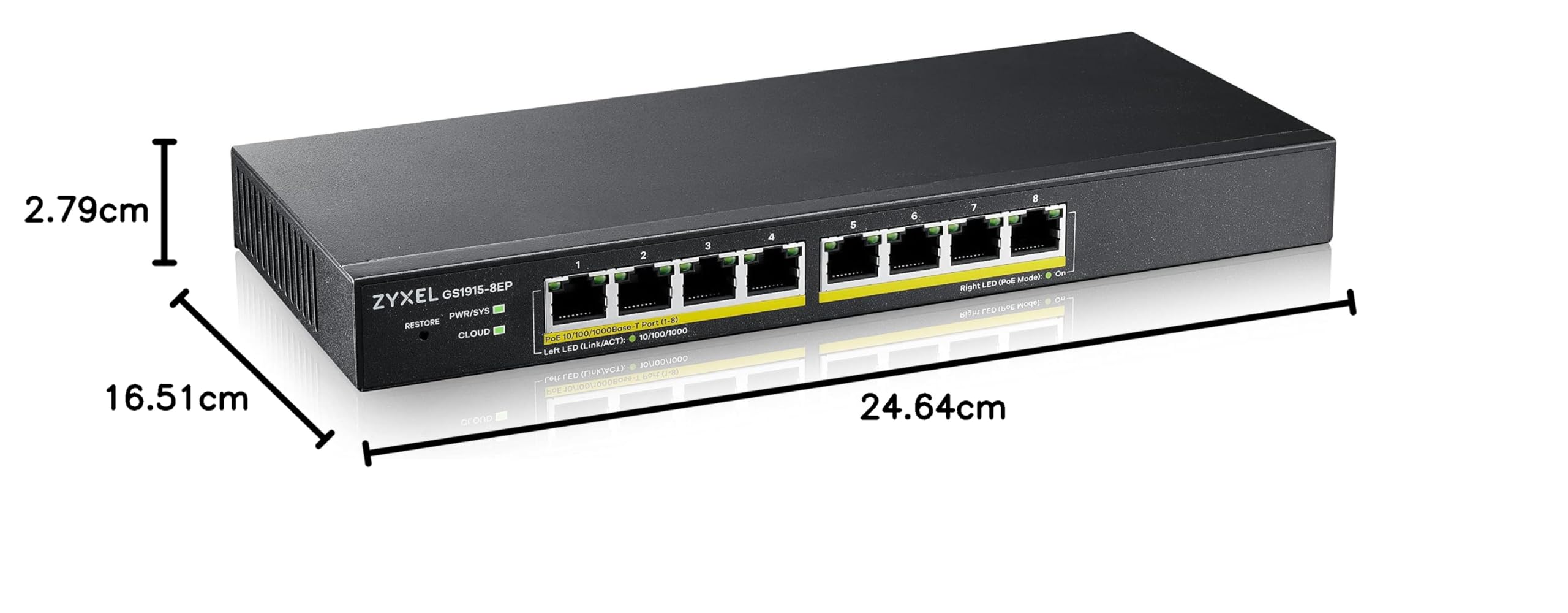 Zyxel Commutateur 8-Port GbE | PoE 60 Watt 802.3at | Smart Hybrid Mode Standalone ou Nebula Cloud | Montage en Bureau | Sans Ventilateur [GS1915-8EP]
