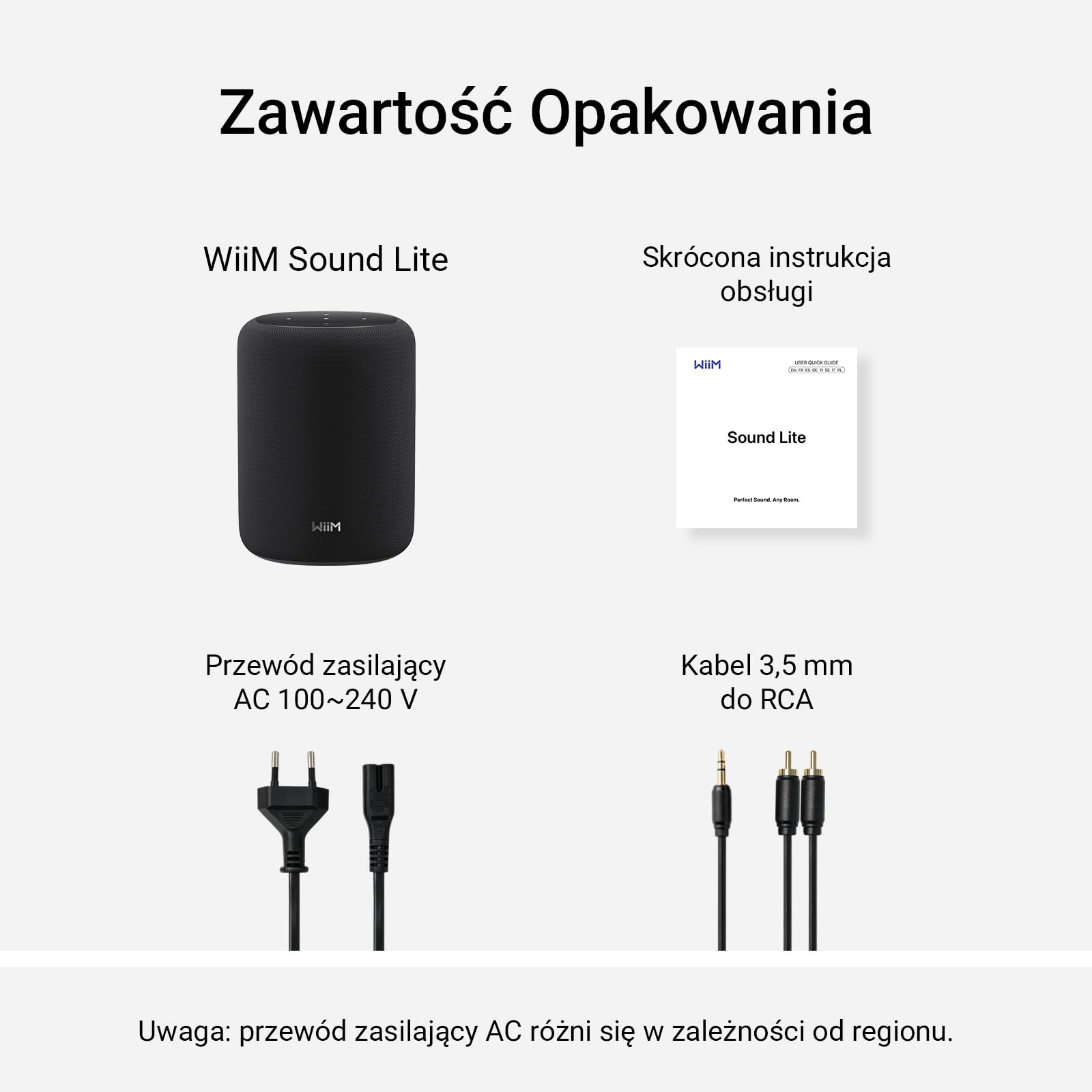 WiiM Sound Lite Smart Speaker, Hi-Res 24-bit/192 kHz, Korekcja Akustyki Pomieszczenia AI RoomFit™, Moc Szczytowa 100W, Wi-Fi 6E/Bluetooth 5.3, Multi-Room i Parowanie Stereo, Czarny