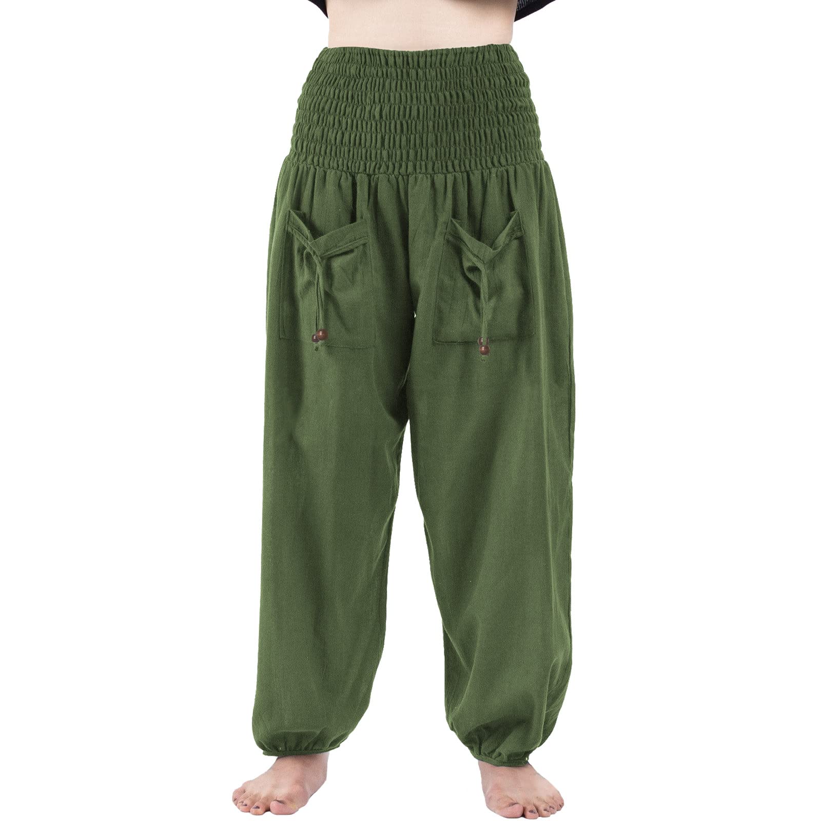 Nuofengkudu Unisex Pantaloni Harem Hippie Tasconi Tinta Unita Vita Alta Larghi Leggeri Yoga Pants Comodo Pigiama Estivi Spiaggia Casual