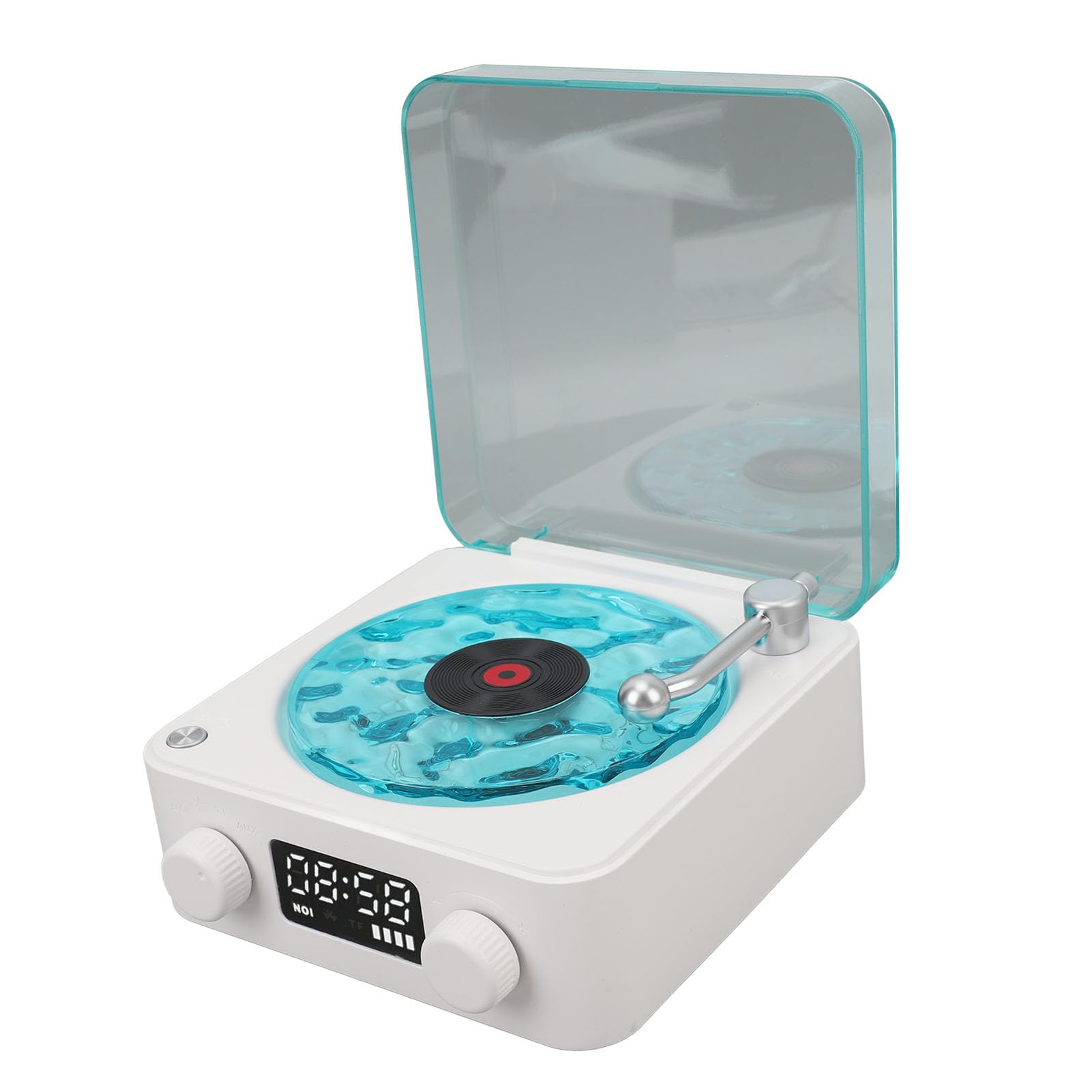 VELATEMOR Retro Stereo Speaker with Night Light, Clock, Crystal Clear Sound, Rich Bass Record Player Speaker, Time Display