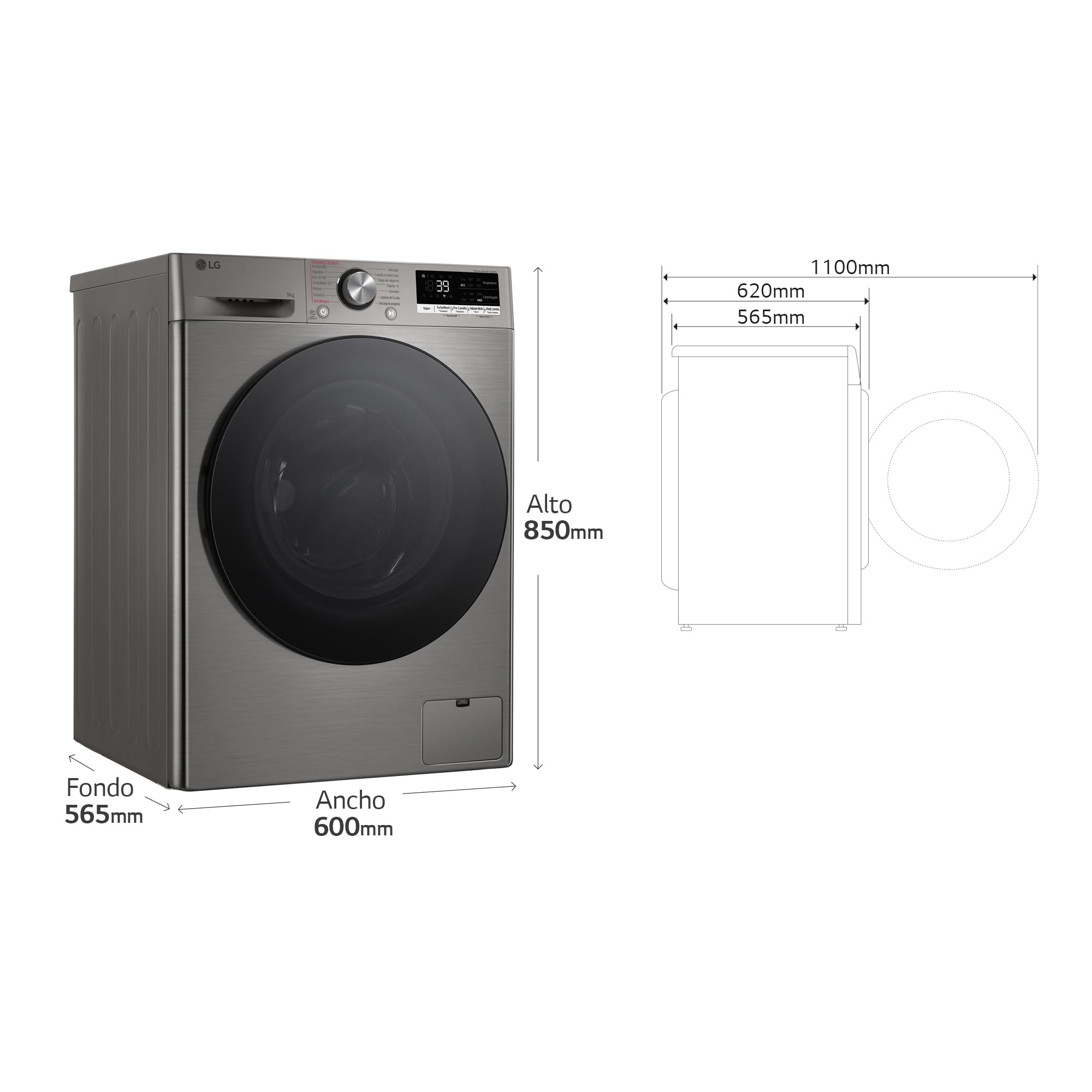 LG F4WR7009AGS - Lavasecadora inteligente AI Direct Drive™, Turbowash 360º, 9/6kg, 1400rpm, 10% más eficiente que A (lavado) / D(secado), Inox, Serie 700