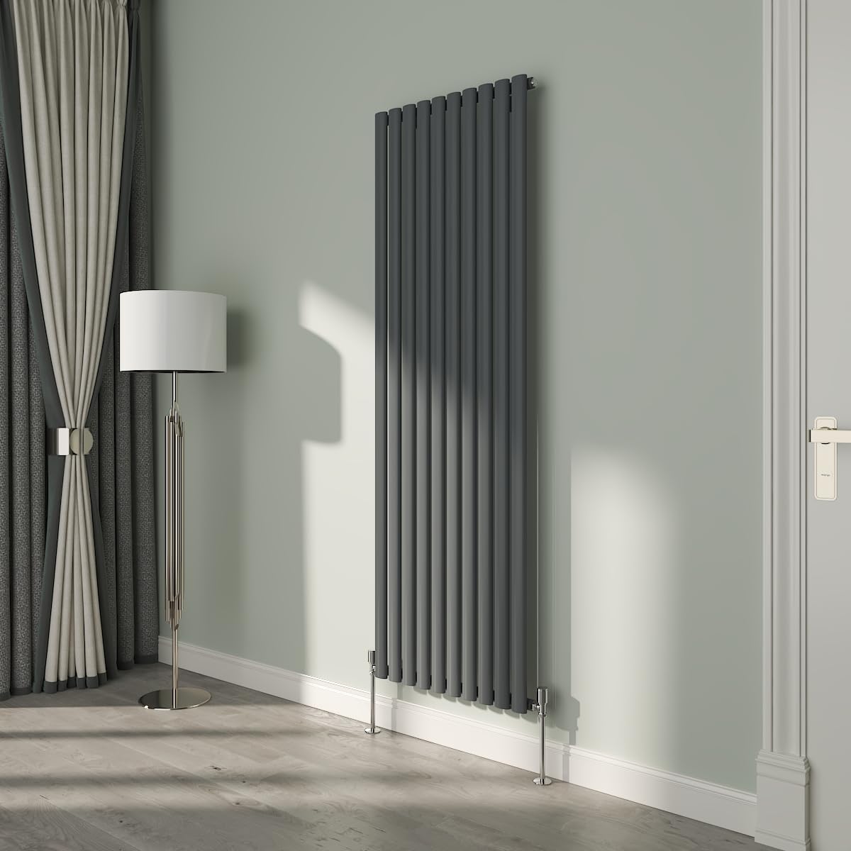 NRG 1800x590mm Oval Column Designer Radiator Single Panel Anthracite Bathroom Central Heating — image 1