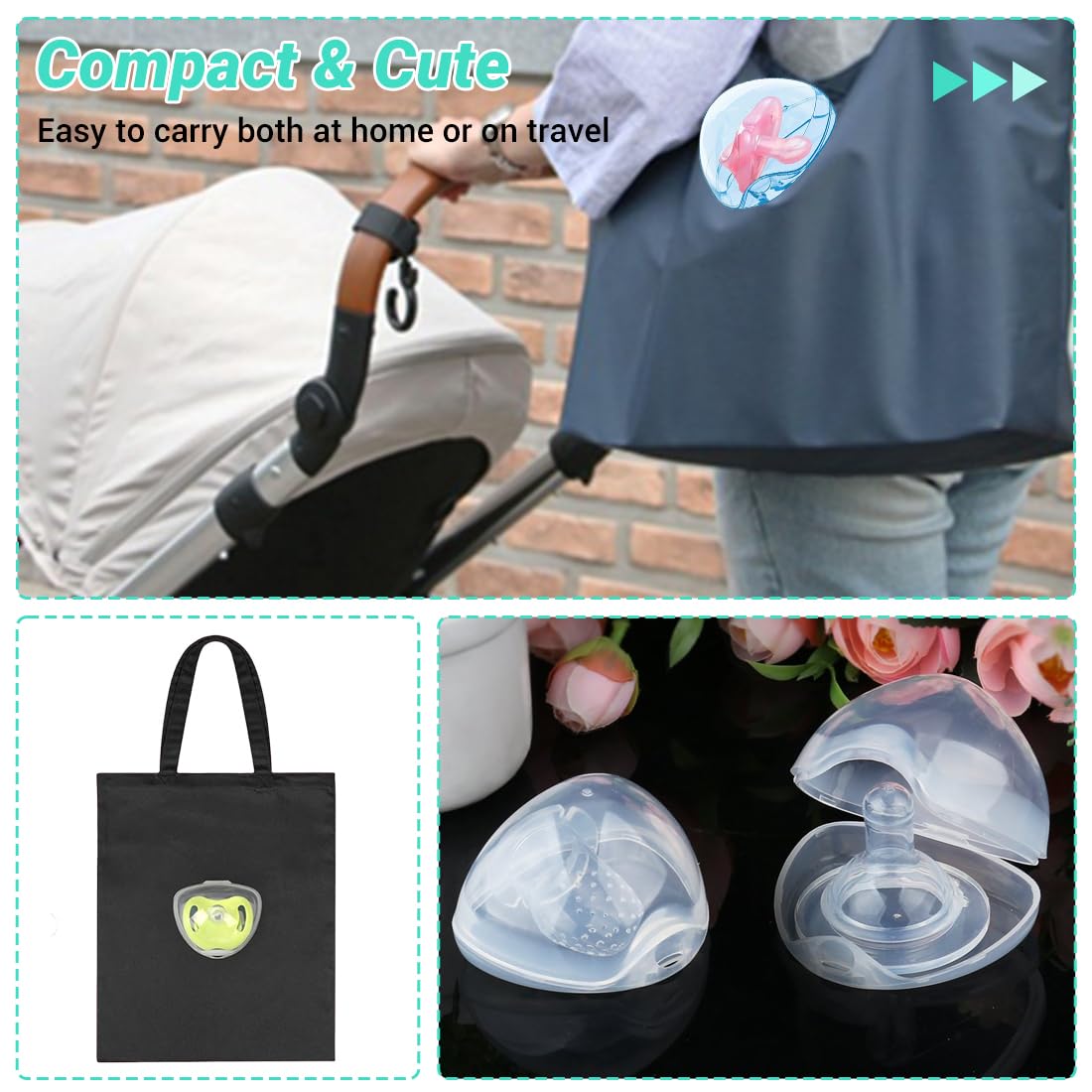 Boîte à Tétine Transparente Imperméable 5 Pièces Portable Rangement Bébé