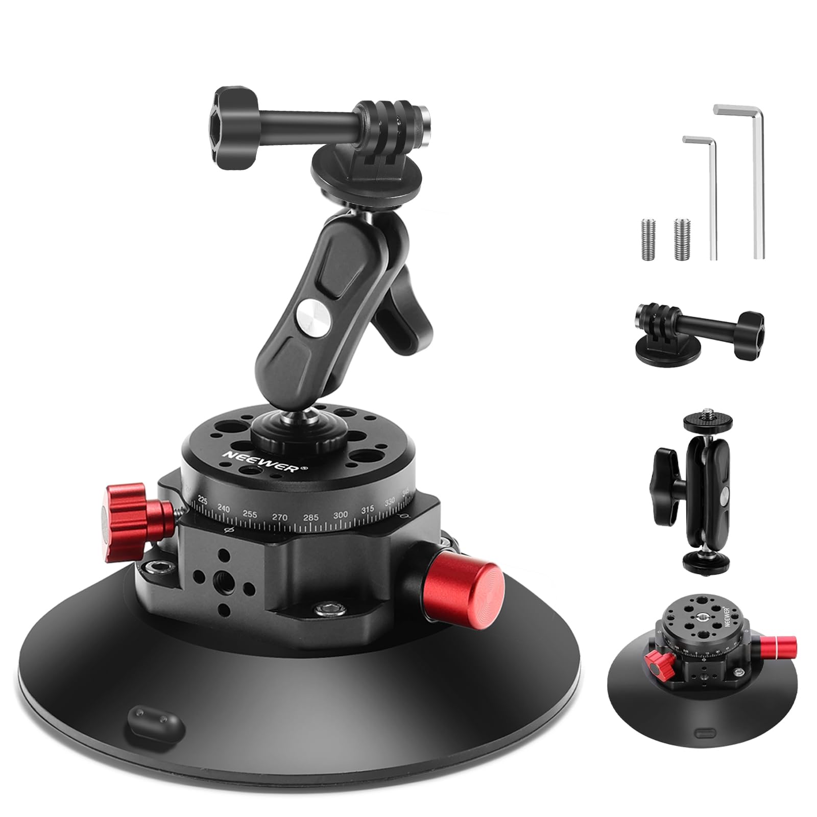 NEEWER 6"/15.2cm Camera Suction Cup Mount with Ball Head Magic Arm, Metal Suction Cup Mount on Car Windshield Dash for Camera/Action Camera/Phone Holder, with 1/4" & 3/8" Mounting Holes for ARRI