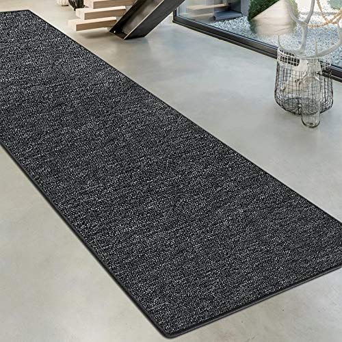 casa pura Teppich Läufer London - Meterware - Teppichläufer für Wohnzimmer, Flur, Küche - Flacher Schlingenflor (Anthrazit - 80x100 cm)