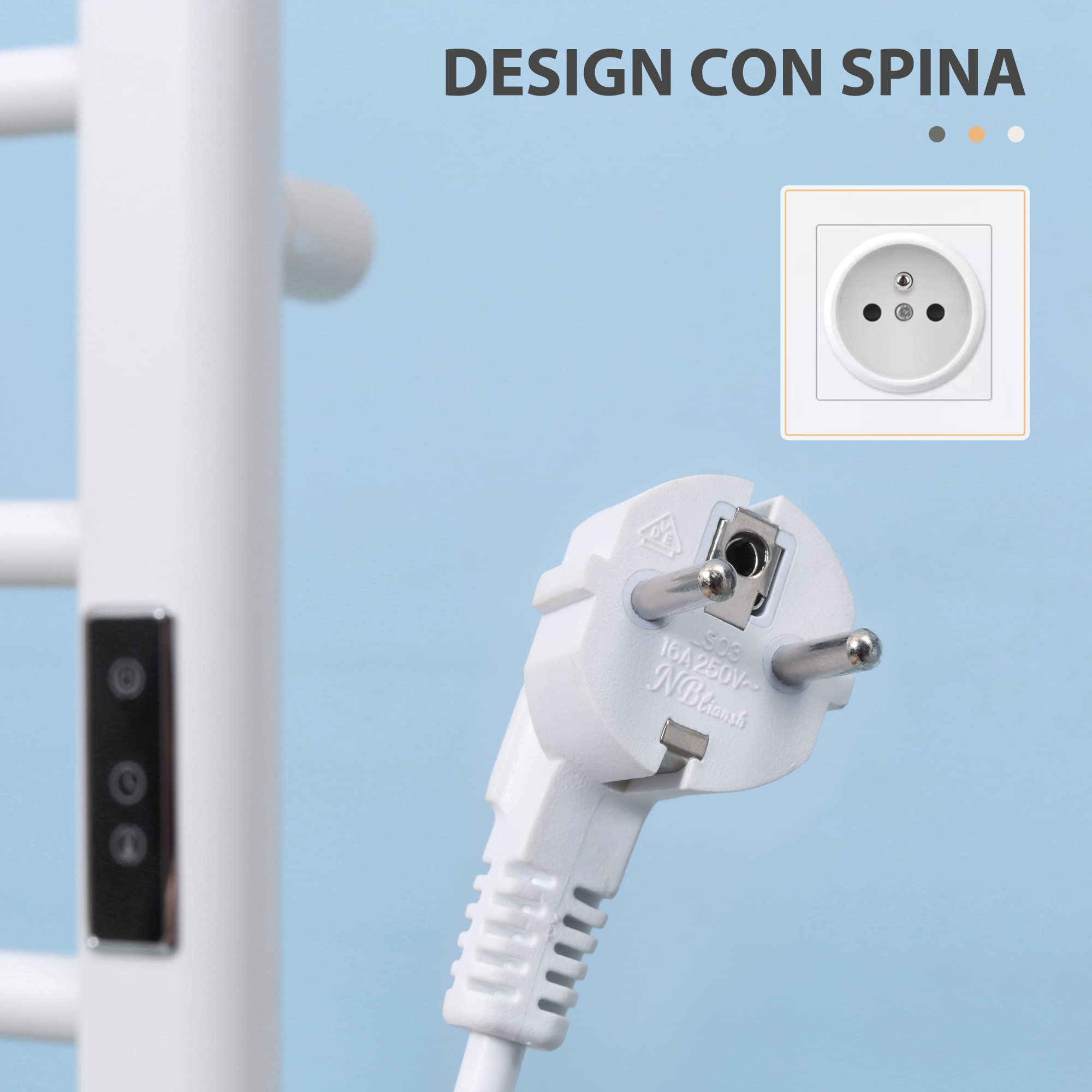 HOMCOM Scaldasalviette Elettrico a 8 Barre, Portasciugamani Riscaldato con Timer e Controllo Temperatura, in Acciaio al Carbonio, 50x45x90 cm, Bianco