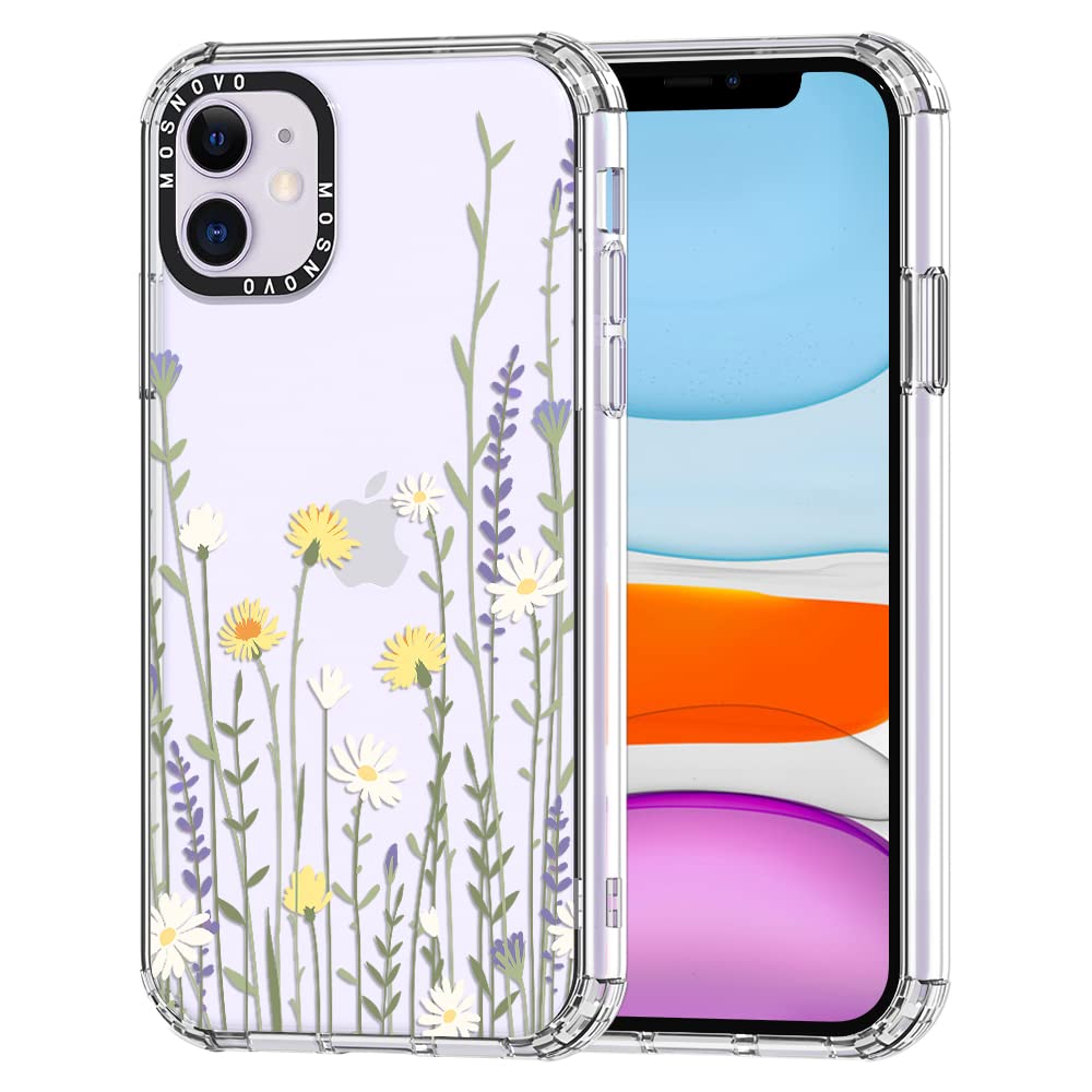 MOSNOVOCase for iPhone 11 - Clear Slim Shockproof TPU+PC, [ 6.6 ft Drop Protection/Anti Peel Off ] - Wild Meadow