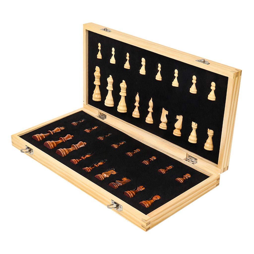 GeRRiT Chess Set Chess Wooden Chess Chess Set with Folding Chess Board Game Sets Storage for Pieces 2 Extra Queens Great Travel Toy G