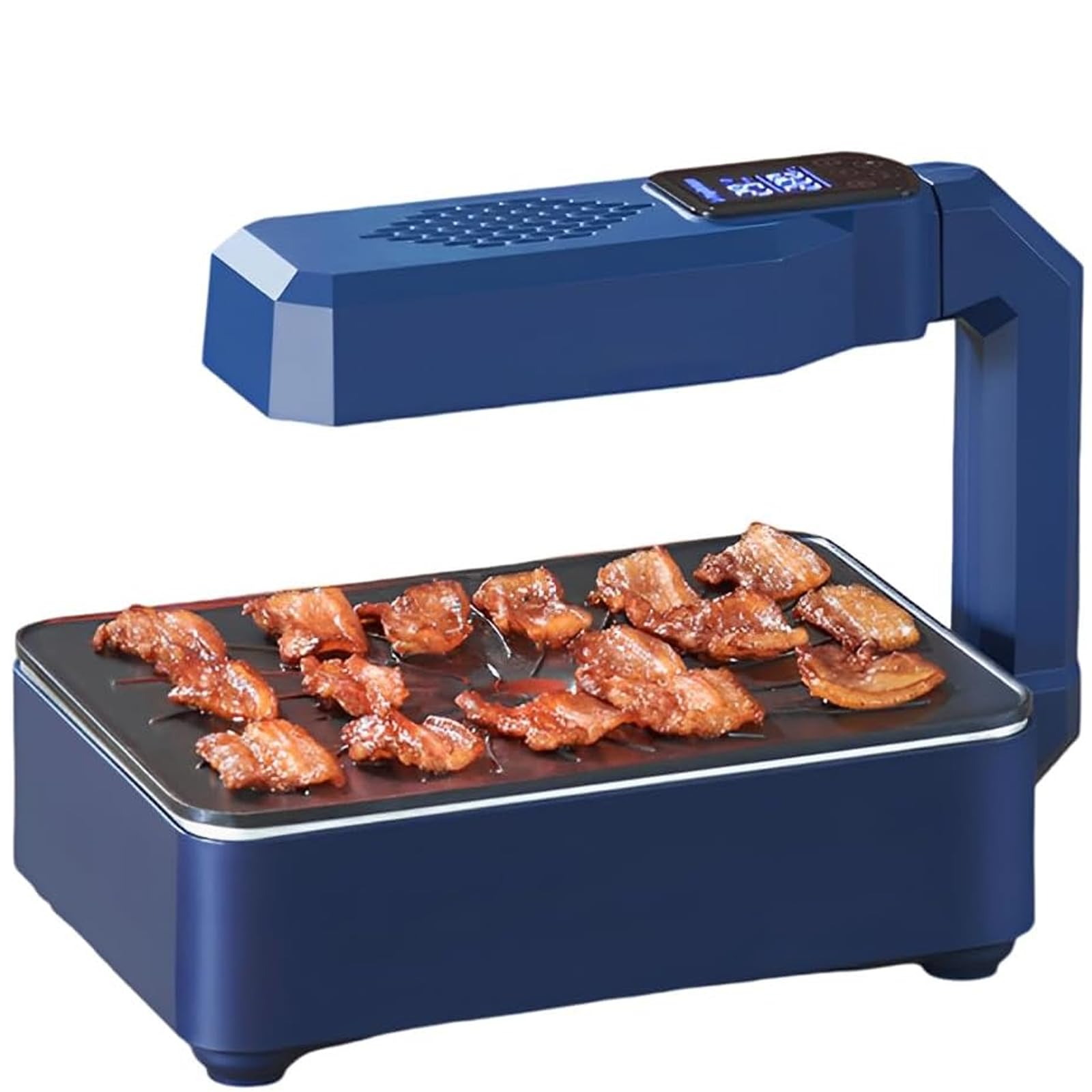 Bezdymny elektryczny grill do grillowania, wewnętrzna płyta grillowa o mocy 1100 W, do grillowania, regulacja temperatury 80-280°C, wyjmowana, nieprzywierająca płyta grillowa i miska olejowa