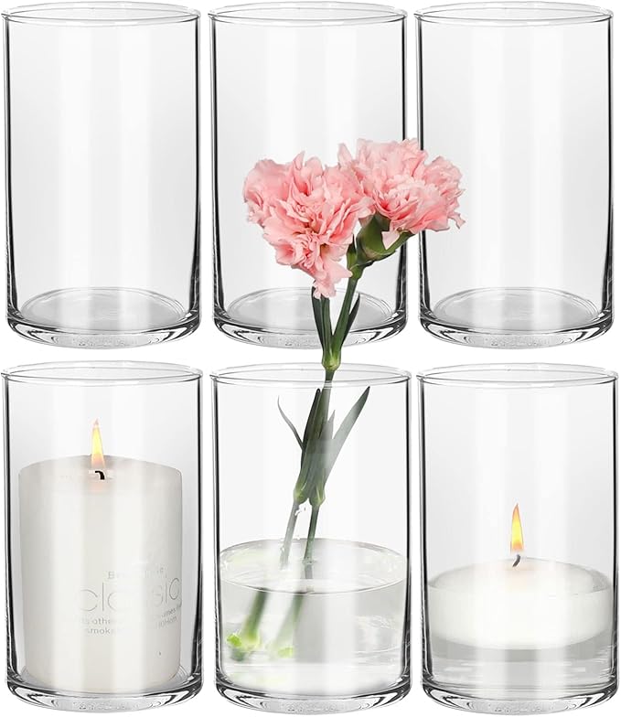 6 Inch Tall Clear Glass Vases,Bulk Cylinder Flower& Plant