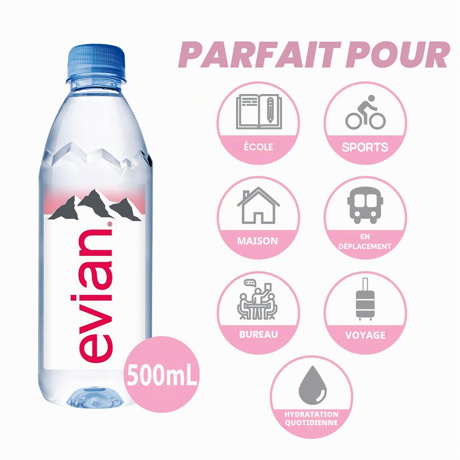 Evian Eau plate 500 ml - Lot de 24