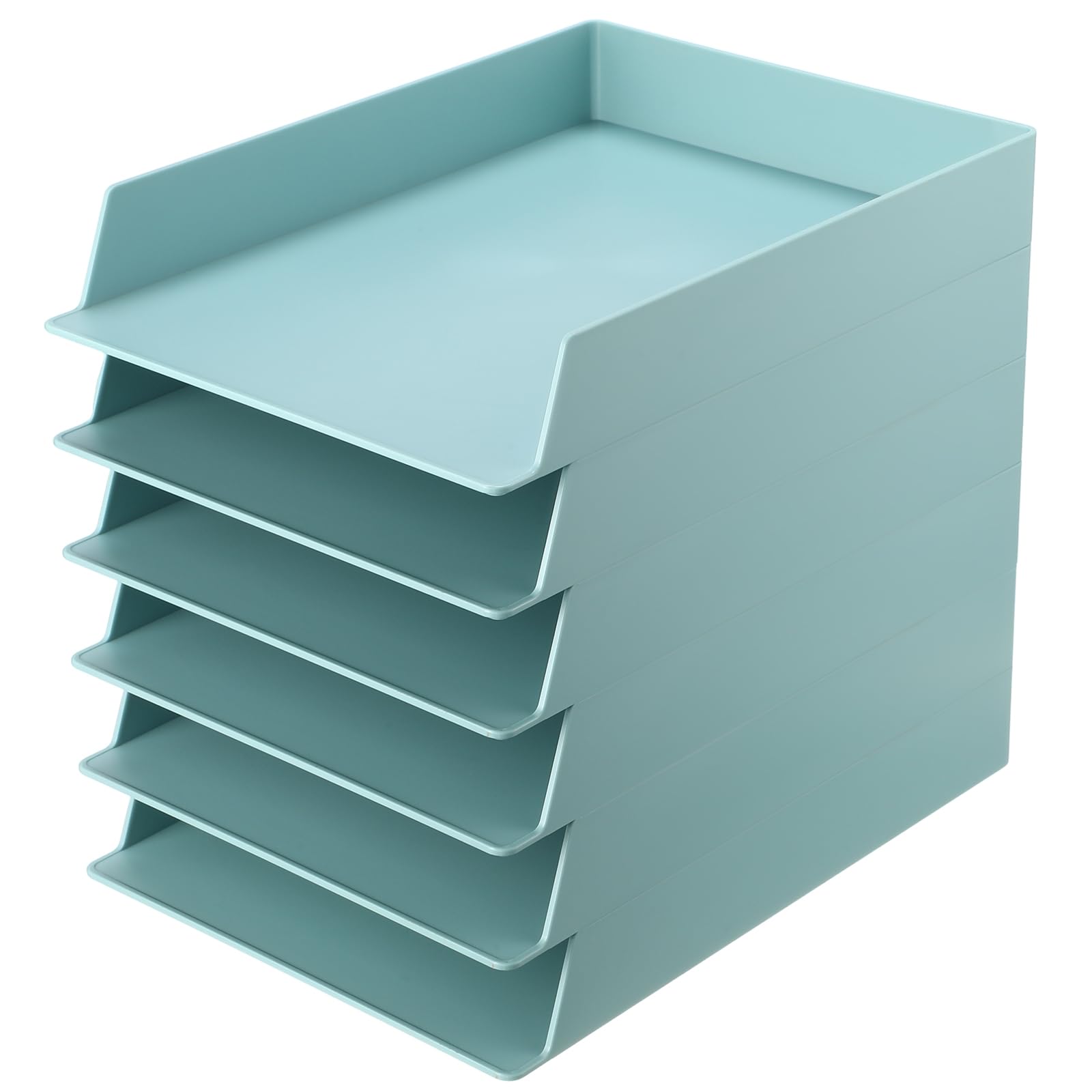 Tatuo 6 Pack Stackable Paper Trays Plastic Letter Tray Desk Organizer Paper Holder Organizer Storage Office Desk Accessories for Office Magazine File Documents Receipts 12.8 x 9.45 x 1.97, Blue Green