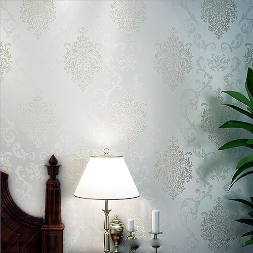 Miniatura 10 de Q QIHANG estilo europeo 3D damasco perla polvo no tejido papel pintado rollo de color azul claro 1.7ft x 32.8ft  5.3