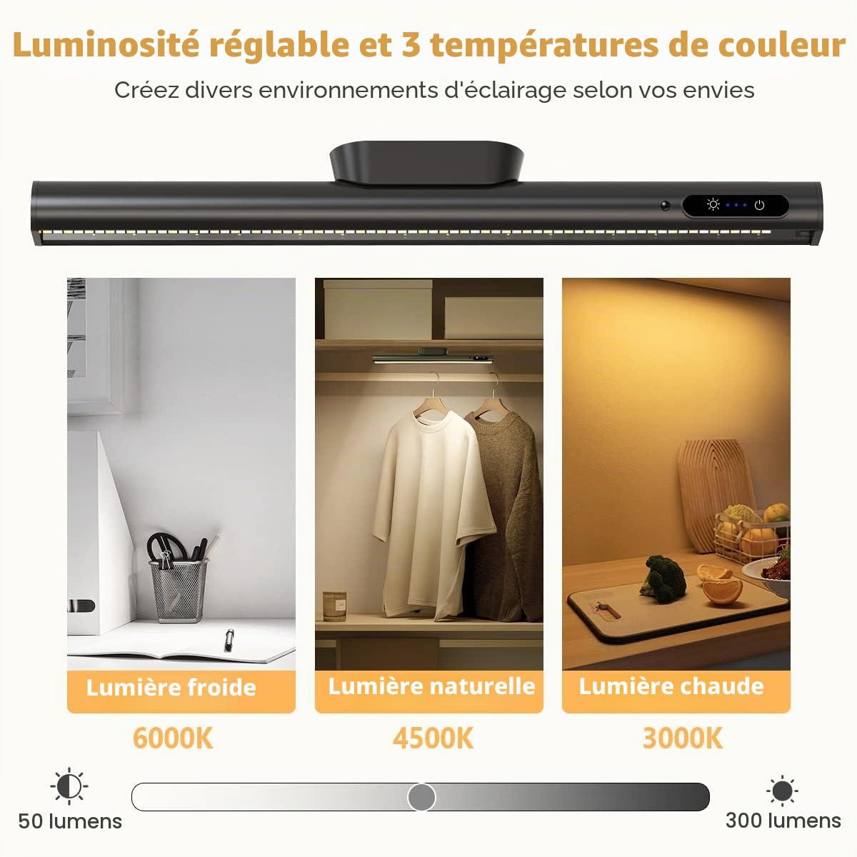 Hapfish Lampe de Bureau LED Sans Fil, 4000mAh Lumiere Rechargeable USB, Reglette LED Cuisine Magnétique avec Télécommande, Éclairage Murale pour Placard, Tableau, Miroir, Armoire, Bibliothèque