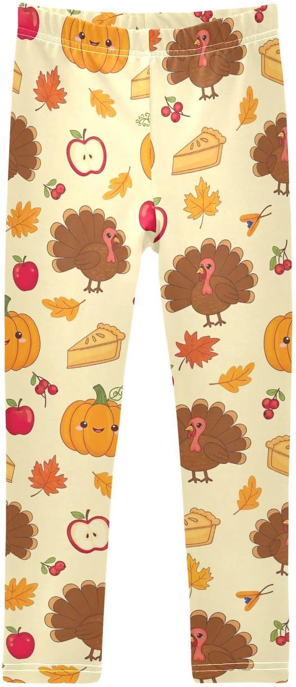 Girls Activewear Leggings Cute Turkey Pumpkin