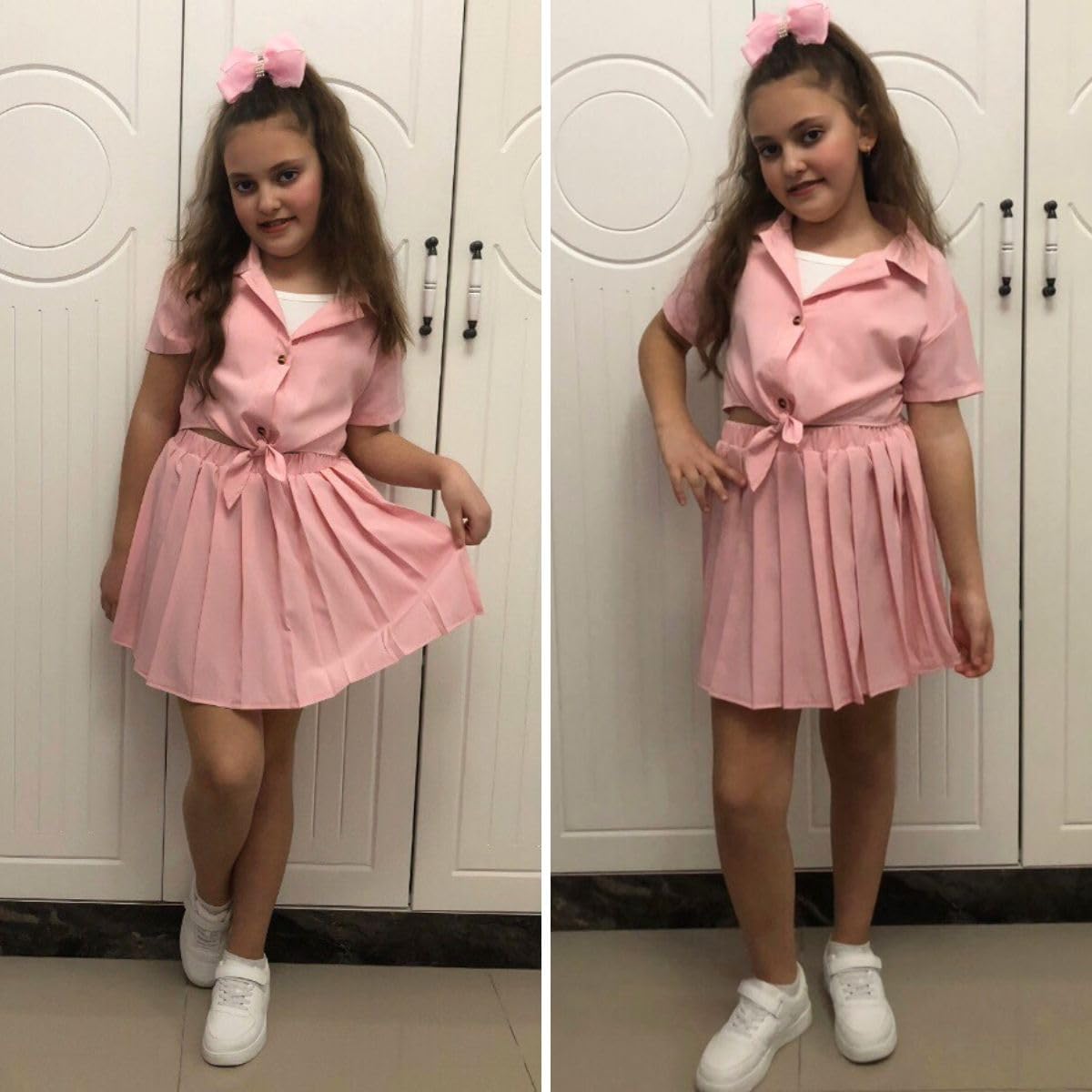 HIHA Girls 3 Piece Outfit Cami Crop Tops Skirt Set with Button Down Shirts Size 6-12 - Image 2