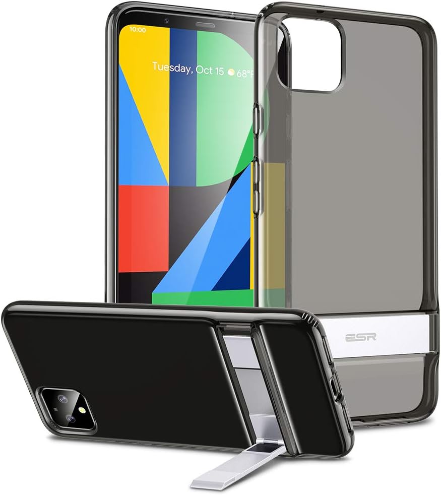 ESR Metal Kickstand Case Compatible with The Pixel 4, [Vertical and Horizontal Stand] [Reinforced Drop Protection] Flexible TPU Soft Back Compatible with The Google Pixel 4(2019), Clear Black