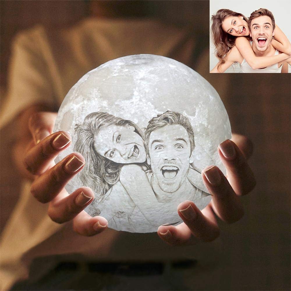 3D Printed Moon Lamp LED Night Light with Stand and Warm & Cool Two Colors and for Baby Kids Lover Birthday Christmas Gifts (Customized 4 Inch/9cm)