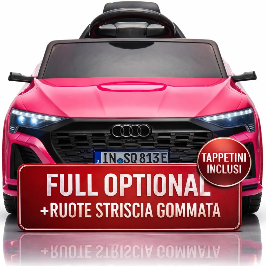TOYSCAR Auto Macchina Elettrica per Bambini 12V Audi SQ8 e-Tron Sedile Pelle con TAPPETINI Telecomando Cintura di Sicurezza Porte Apribili (Rosa)