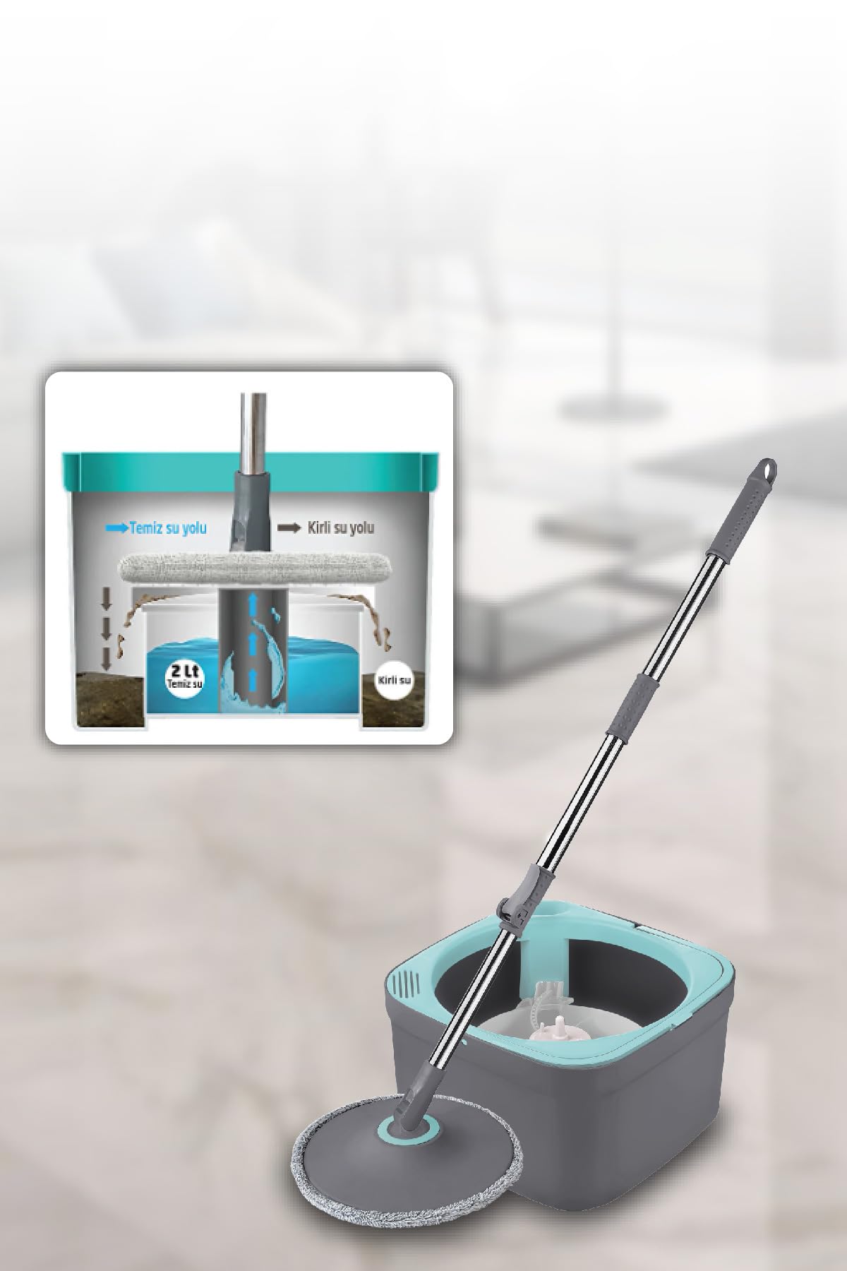 Vienev Vienev Çift Tanklı Kirli - Temiz Su Hazneli Mop Seti Mavi