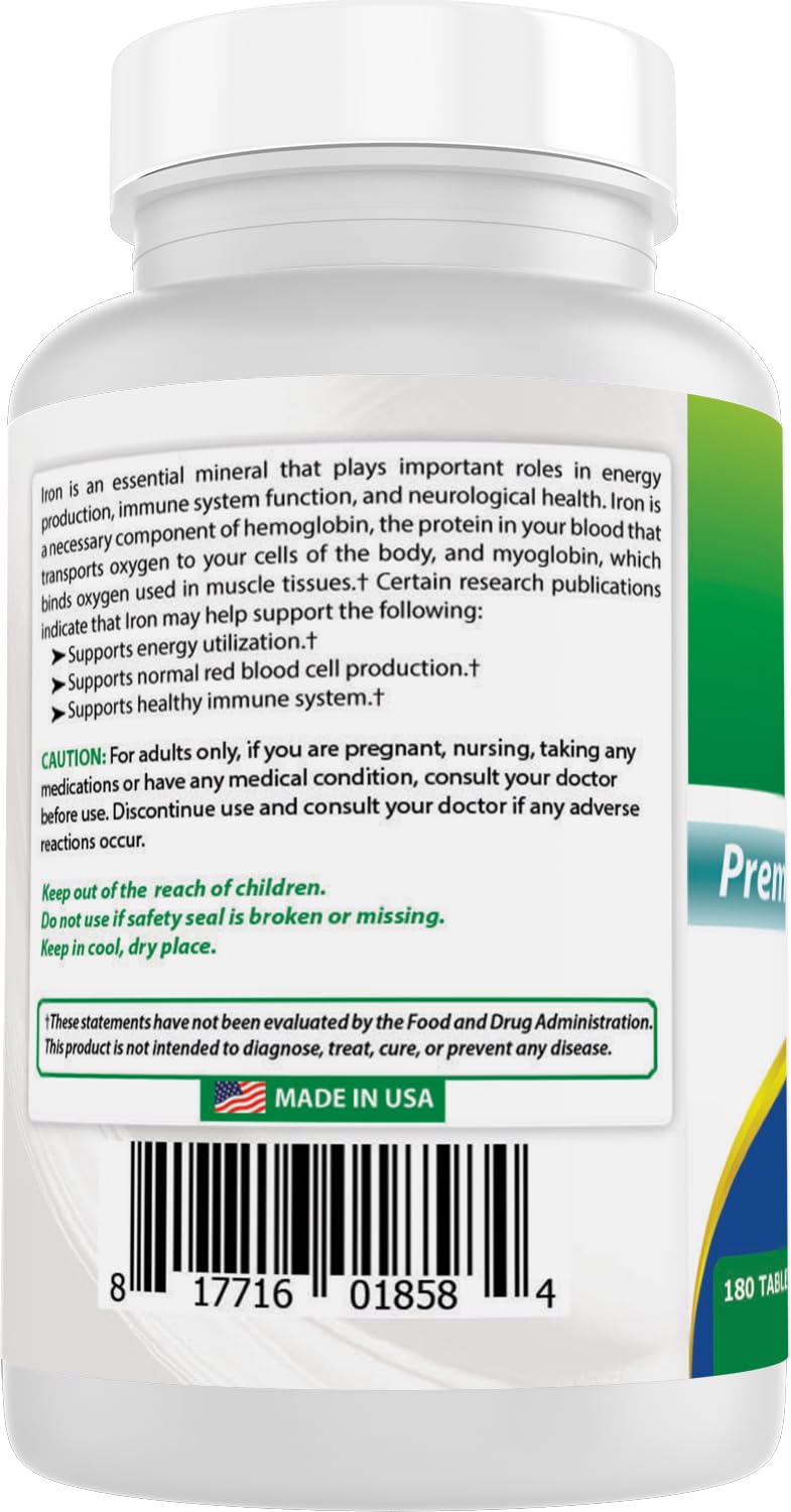 Best Naturals Iron Supplement (Iron Bisglycinate) - 25mg - 180 Tablets - Gentle of Stomach - Non-Constipating — Amazon image 7