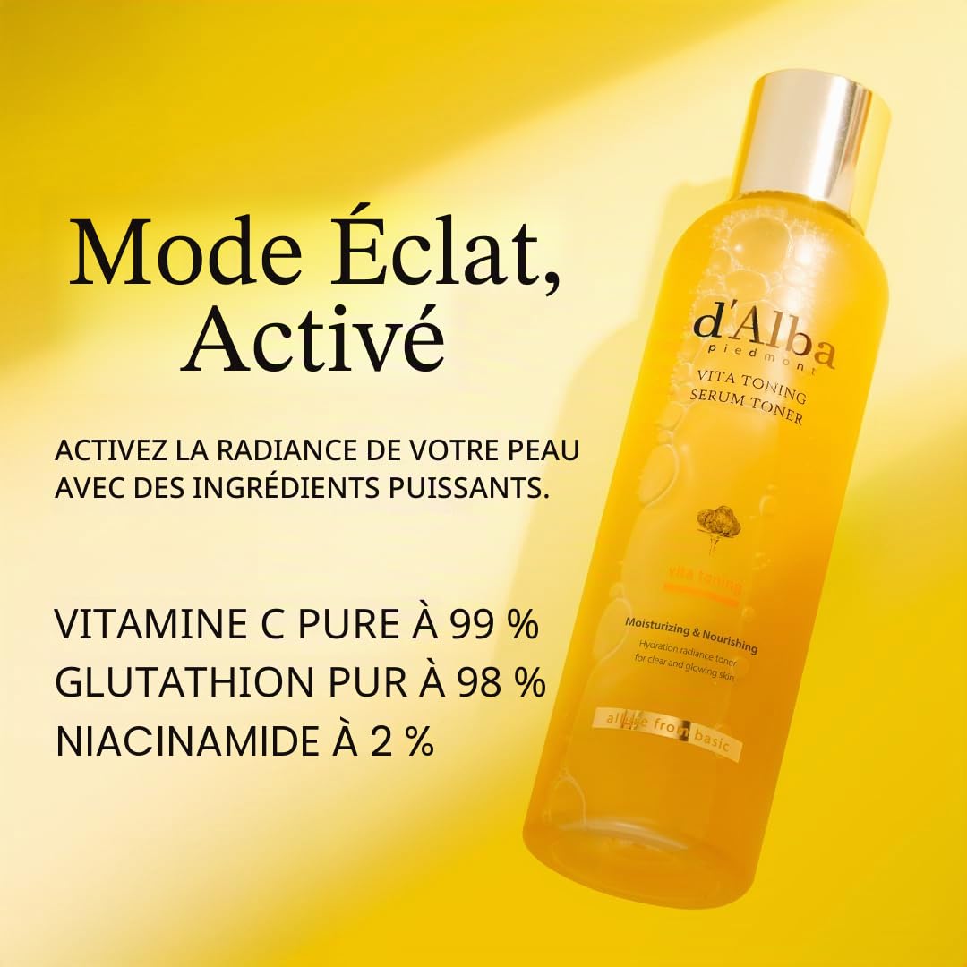 d'Alba Piedmont Vita Toner à la Truffe Blanche, sérum hydratant, Glass Skin avec double vitamine pour le soin de la peau, hydratant visage, soin de la peau coréen (180 ml) (Toning toner)