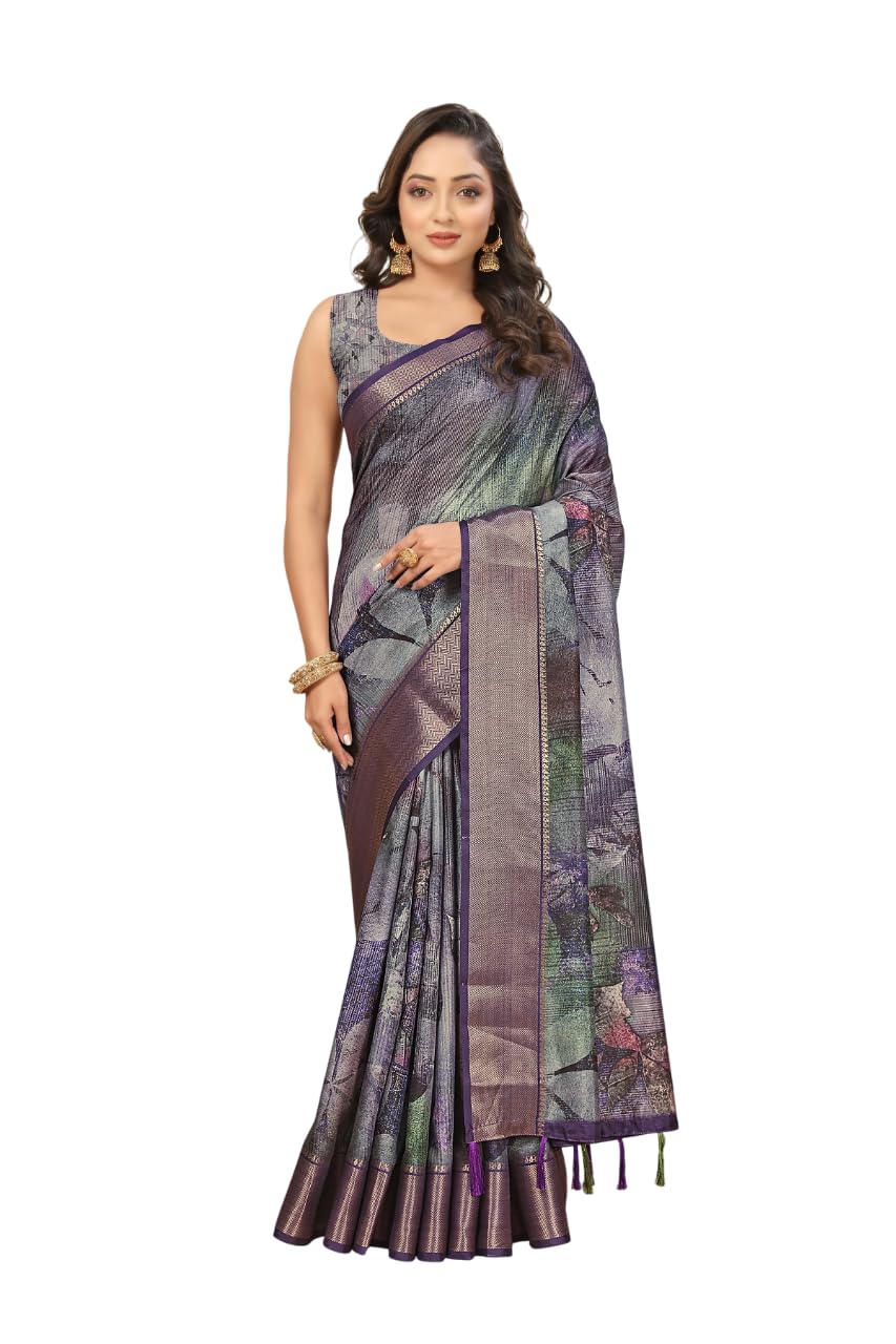 Digital Printed Dola Silk Saree with Blouse Piece Floral Design | Perfect for Festive Occasions | Dola Silk | Silk Saree | Cotton Silk Saree | Silk Saree Collection.-image-5