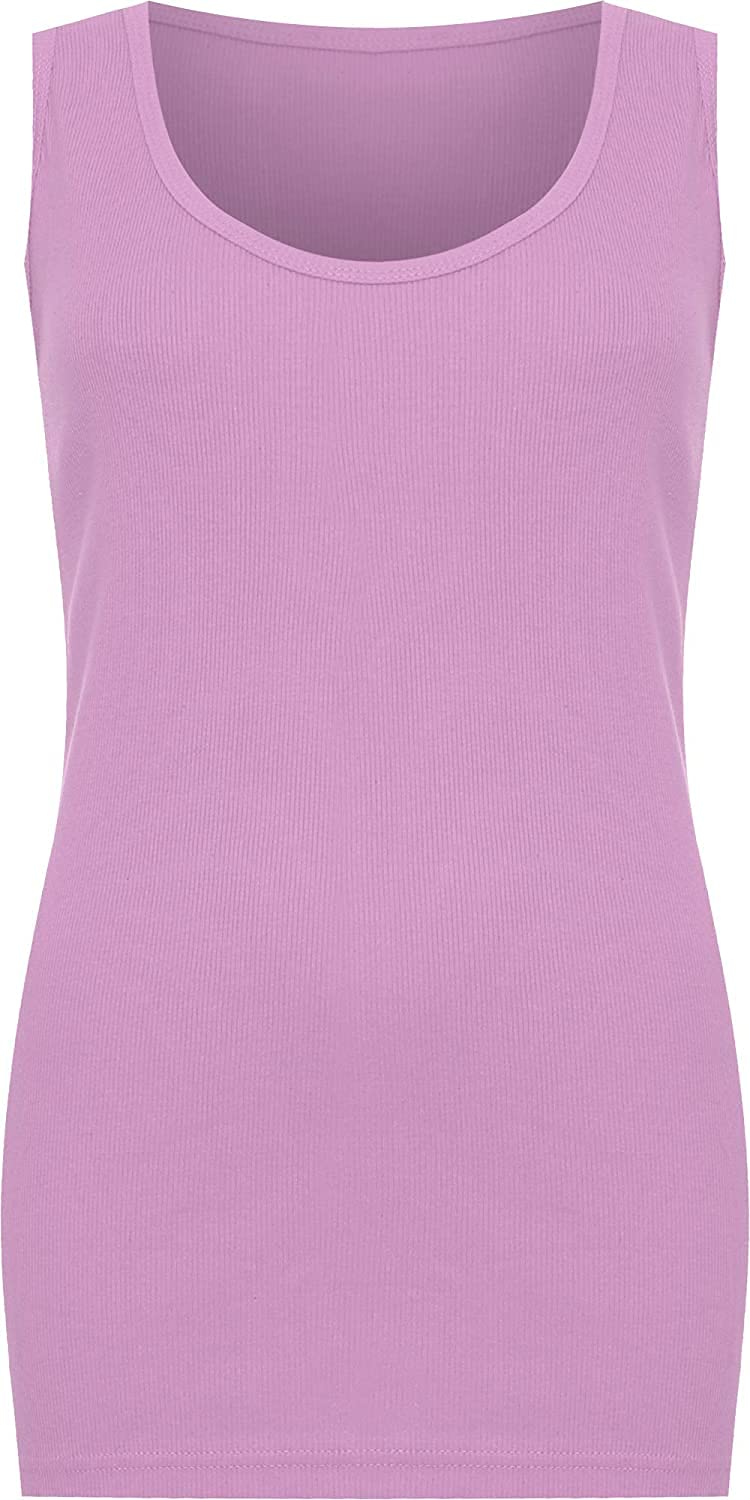 Wearall Women's Lilac Pack Of 2 Plus Size Plain Ribbed Sleeveless Scoop Neck Vest Top - 14