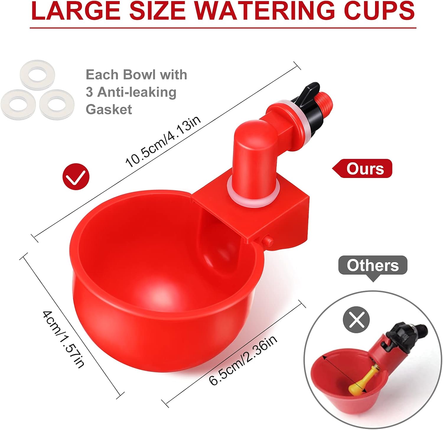 Patelai Chicken Water Cups, Chicken Waterer Cups Summer Water Feeder Cup 3/8 Inch Thread Automatic Filling Waterer Poultry Drinking Bowl for Duck Turkey Bunny(Red,48 Pieces)