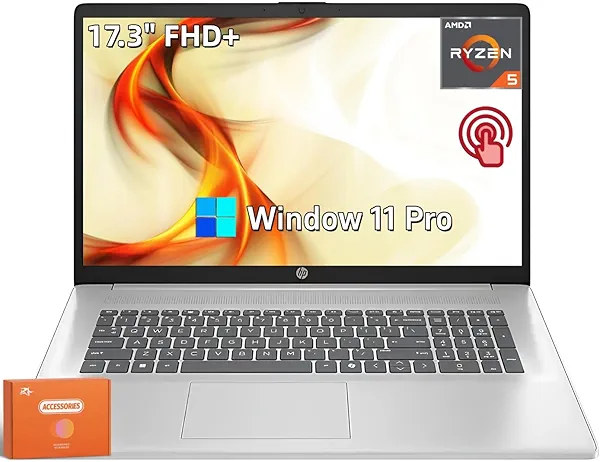 HP 2025 Touchscreen Laptop, 17.3" HD+ 250nit, AMD Ryzen 5 7430U(Up to 4.3 GHz), Radeon Graphics, 32 GB RAM, 1 TB SSD, Copilot-Ai Chat, Wi-Fi6, Long Battery Life, AI Noise, Windows11 Pro, w/Accessories