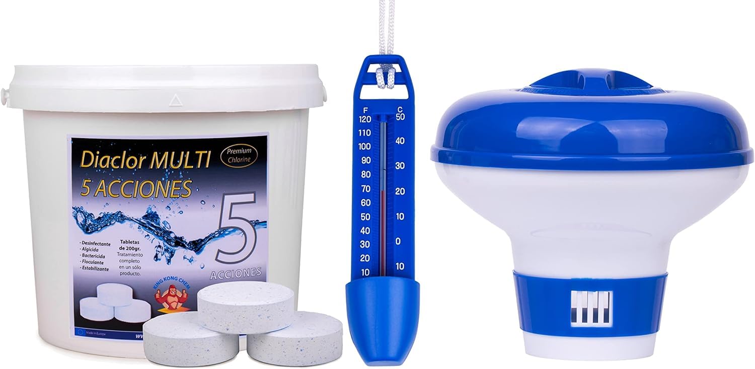 DIACLOR Multi 5 ACCIONES 5 KG - Pastillas de Cloro para Piscinas envasadas Individualmente - 25 Pastillas de Cloro Lento (200 gr- 7,5 cm Diámetro) - Tratamiento Completo 5 Efectos - SIN Cobre - — view 8