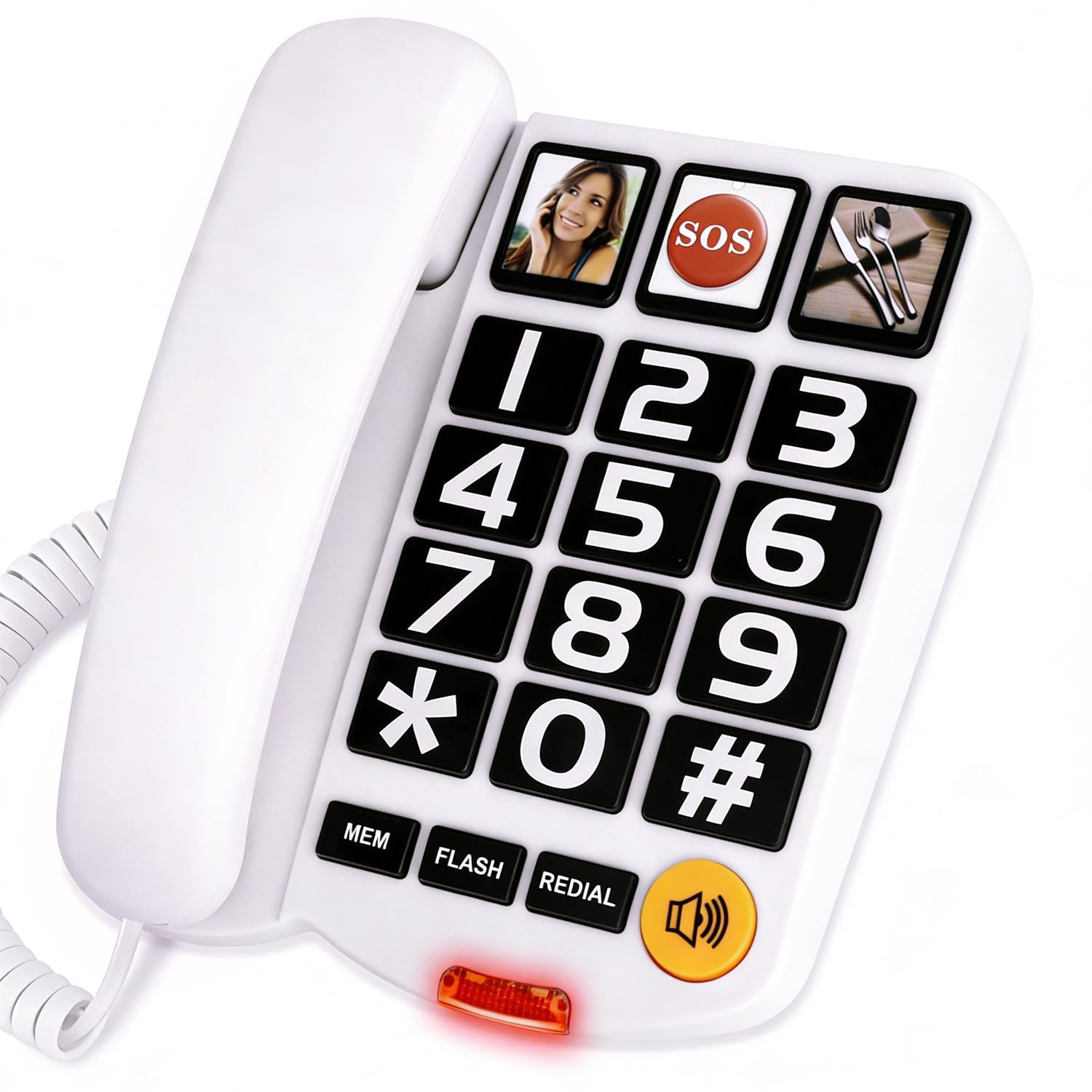 Telefono con pulsante grande per anziani, telefoni fissi con filo per anziani con 2 pulsanti di composizione one-touch, telefono fisso con pulsante di emergenza SOS/suoneria forte - bianco