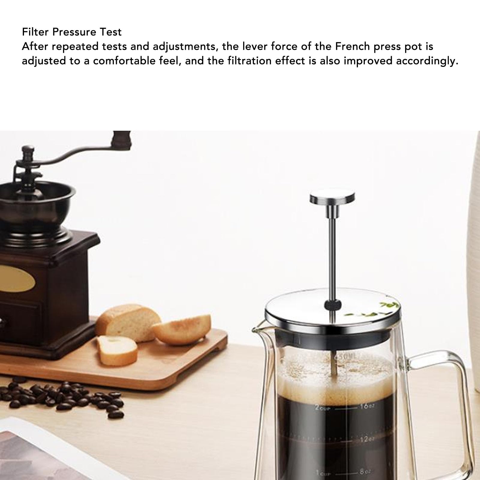 Cafetière à Presse Française, Cafetière en Verre à Haute Teneur en Borosilicate avec Poignée en Acier Inoxydable 304, 650 Ml, Bec en Forme de V, 14 Oz, Base de 4,7 Pouces, pour Salon de