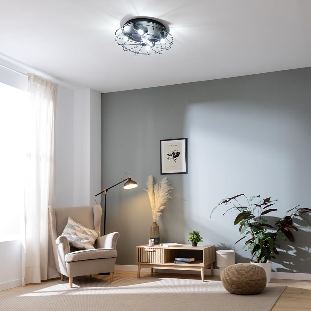 Cecotec - Wentylator sufitowy Light EnergySilence Aero 600 Iron Design - 20 W, silnik prądu stałego, lampa, 5 11-calowych łopatek, pilot, 3 prędkości, timer, tryb zima/lato