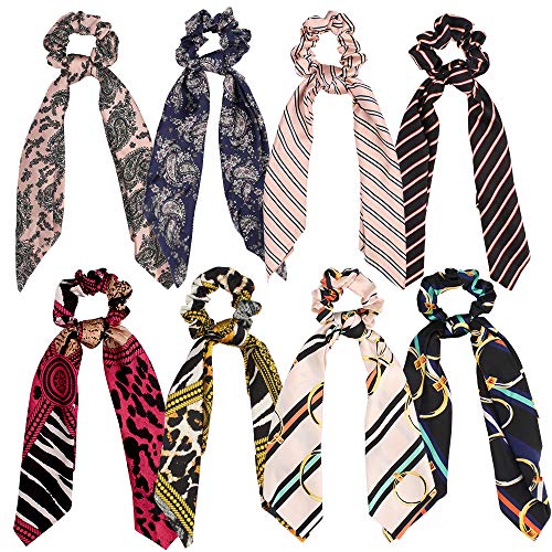 Jaciya 8 Pack Hair Elastics Scrunchies Chiffon Hair Scrunchies Hair Bow Chiffon Ponytail Holder Bobbles Soft Elegant Elastic Hair Bands Hair Ties, 8 Colors