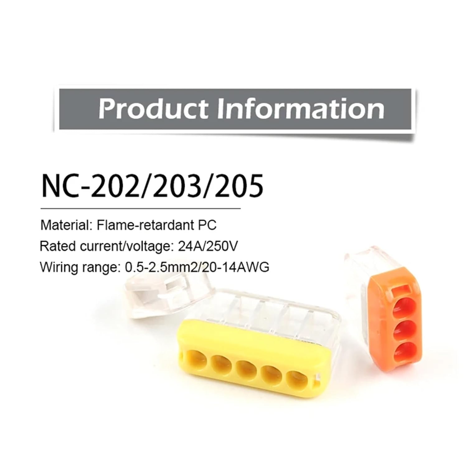 Fast Compact Wire Splicing Connector 2/3/5 Pin Terminal Block Push-in Conductor Wiring Connector 0.5-2.5mm 25Pcs(NC-203,25PCS)