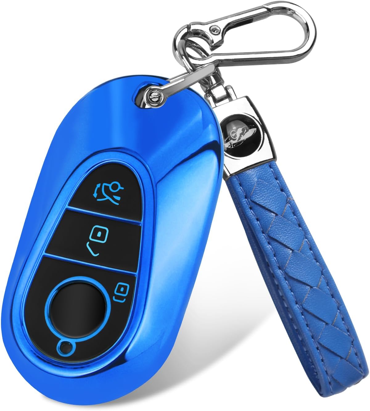 FT FUNTOR for Mercedes Benz Key Fob Cover,3 Black Buttons TPU Key Cover with Keychain,Compatible with Mercedes Benz 2022-2025 C S EQE EQS 2023-2025 GLC CLE SL 2024-2025 E Class (Blue)