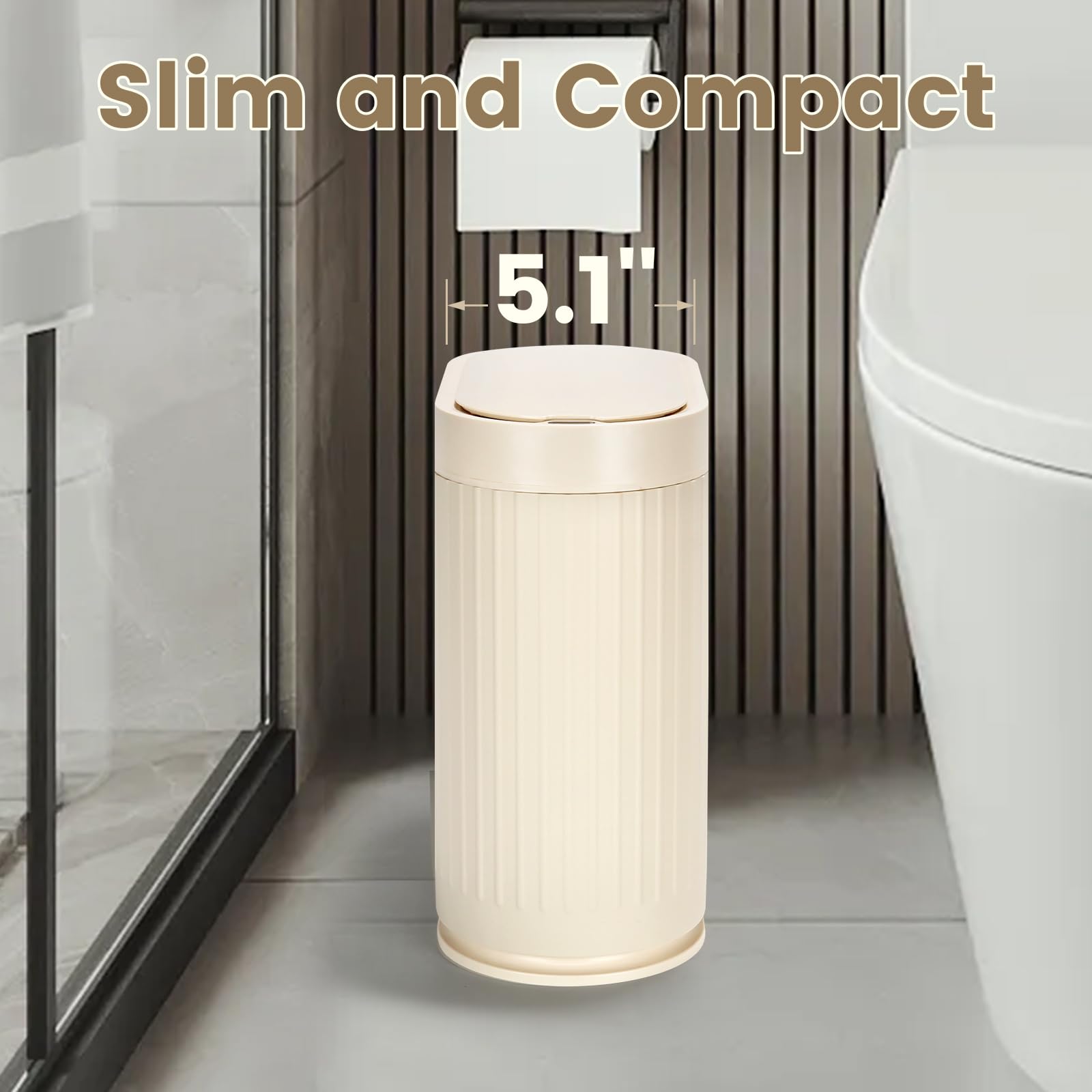 ELPHECO Pattumiera con sensore di movimento, in plastica, impermeabile, con coperchio automatico, per bagno, camera da letto, cucina e ufficio (beige)