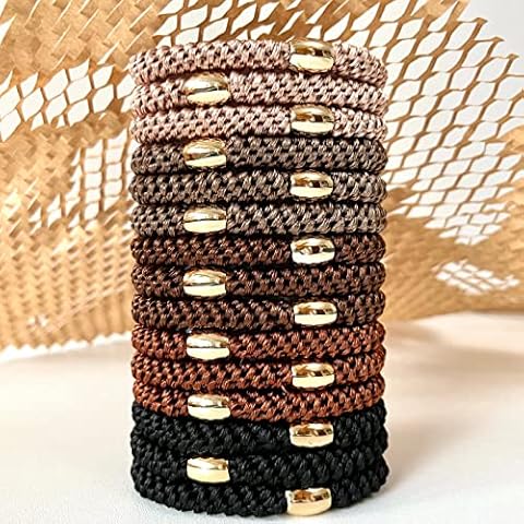 Tanha 15Pcs Hair Ties for Women, Hair Elastics for Thick Hair, Strong Stretchy Ponytail Holders, No Slip No Damage No Crease Hair Bands-Brown Cover