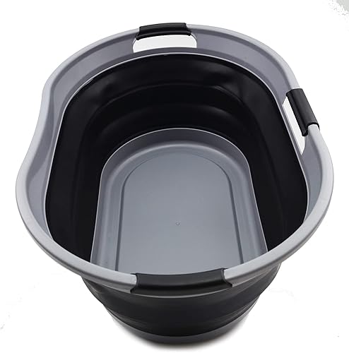 SAMMART Cesta de plástico plegable de 44 L Contenedor de almacenamiento plegable y organizador Tina de lavado portátil Cesta de ahorro de espacio