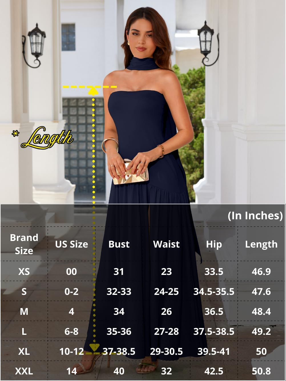 ChiaoLezhee Women's Maxi Tube Dress with Scarf, Drop Waist High Slit Formal Prom, Wedding Guest Cocktail Party Gown