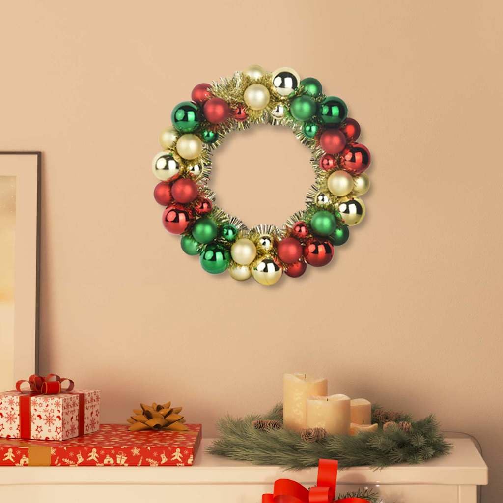 Lot de 2 couronnes de boules de Noël multicolores en polystyrène - 33 x 33 x 7 cm - Légères et durables pour l'intérieur et l'extérieur - Décoration d'arbre de Noël - Ornement de l'Avent