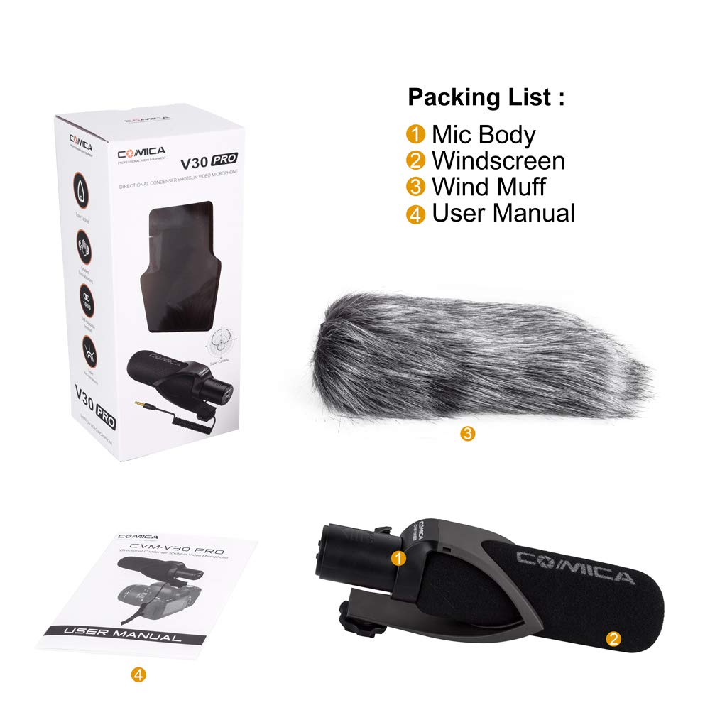 COMICA CVM-V30 Pro VideoMic, Microphone Canon Professionnel Super cardioïde directionnel, Condensateur Micro pour DSLR Caméra Canon/Sony/Nikon/Panasonic/Olympus, Smartphones pour Youtube TikTok(Noir)