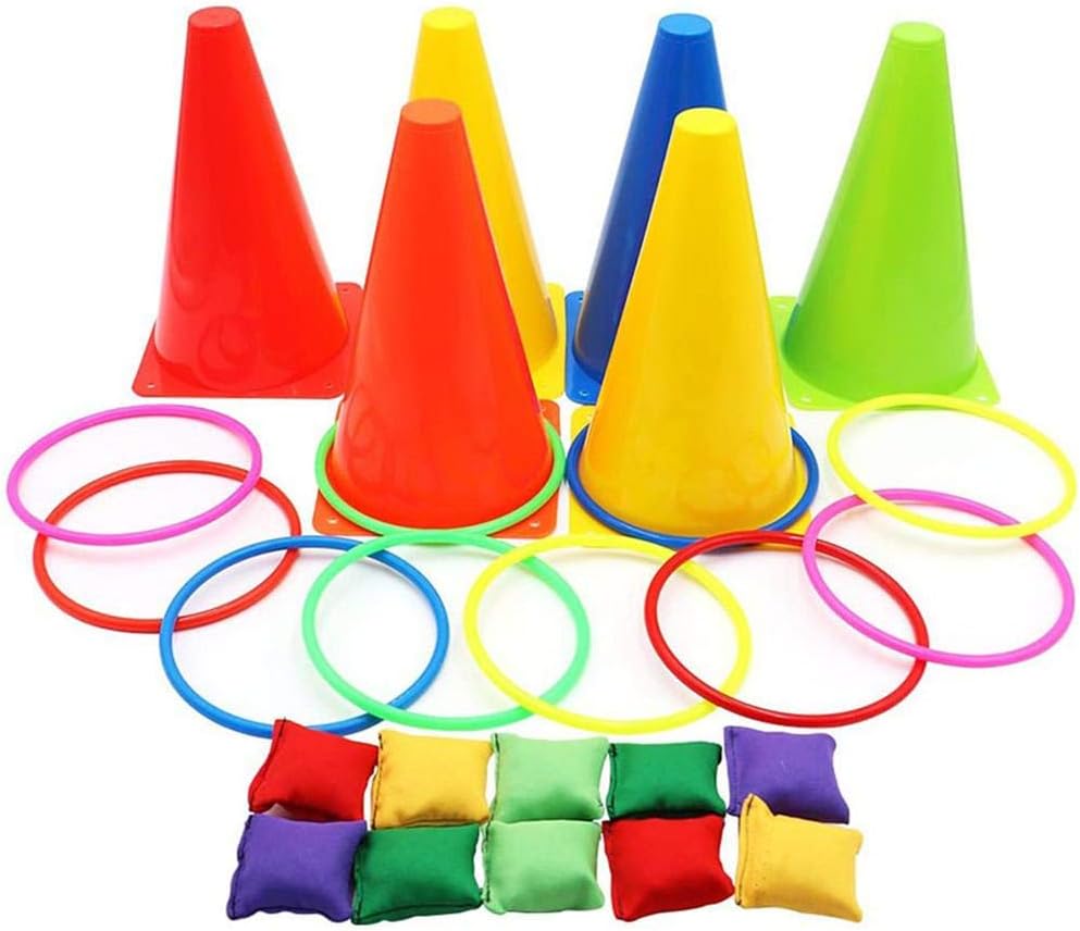 Ring Toss Game Carnival Combo Set With Bean Bags Plastic Cones Throwing Rings For Kids & Adult Outdoor Indoor Activity