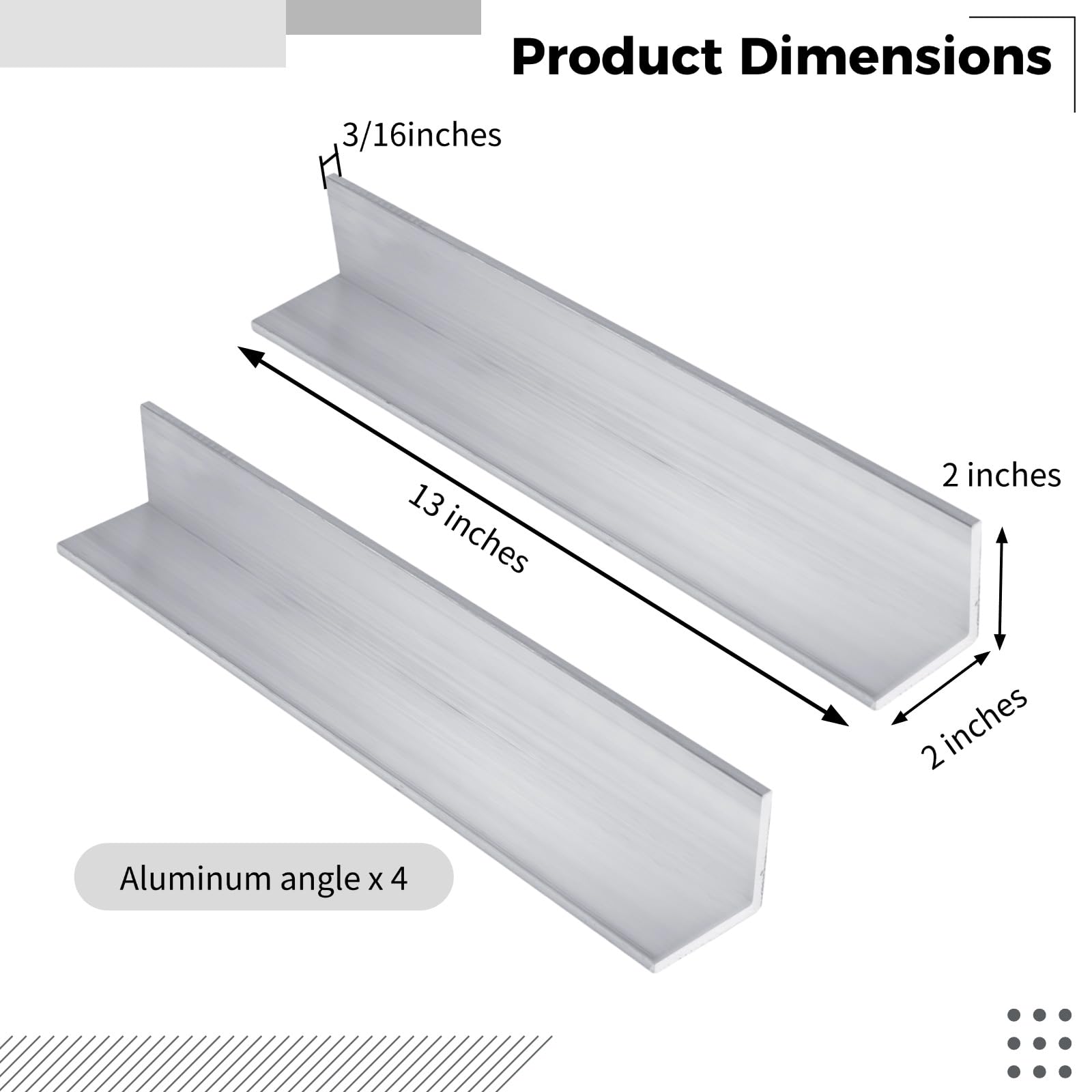 Aluminum Angle Extrusion - 13 Inch, 2x2" -4 Aluminum Angle Extrusion - 13 Inch, 2x2" -4
